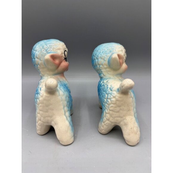 Vtg Set of 2 Ceramic Blue White Lamb Figurines‎ Pair Nursery Decor Baby - Picture 5 of 10